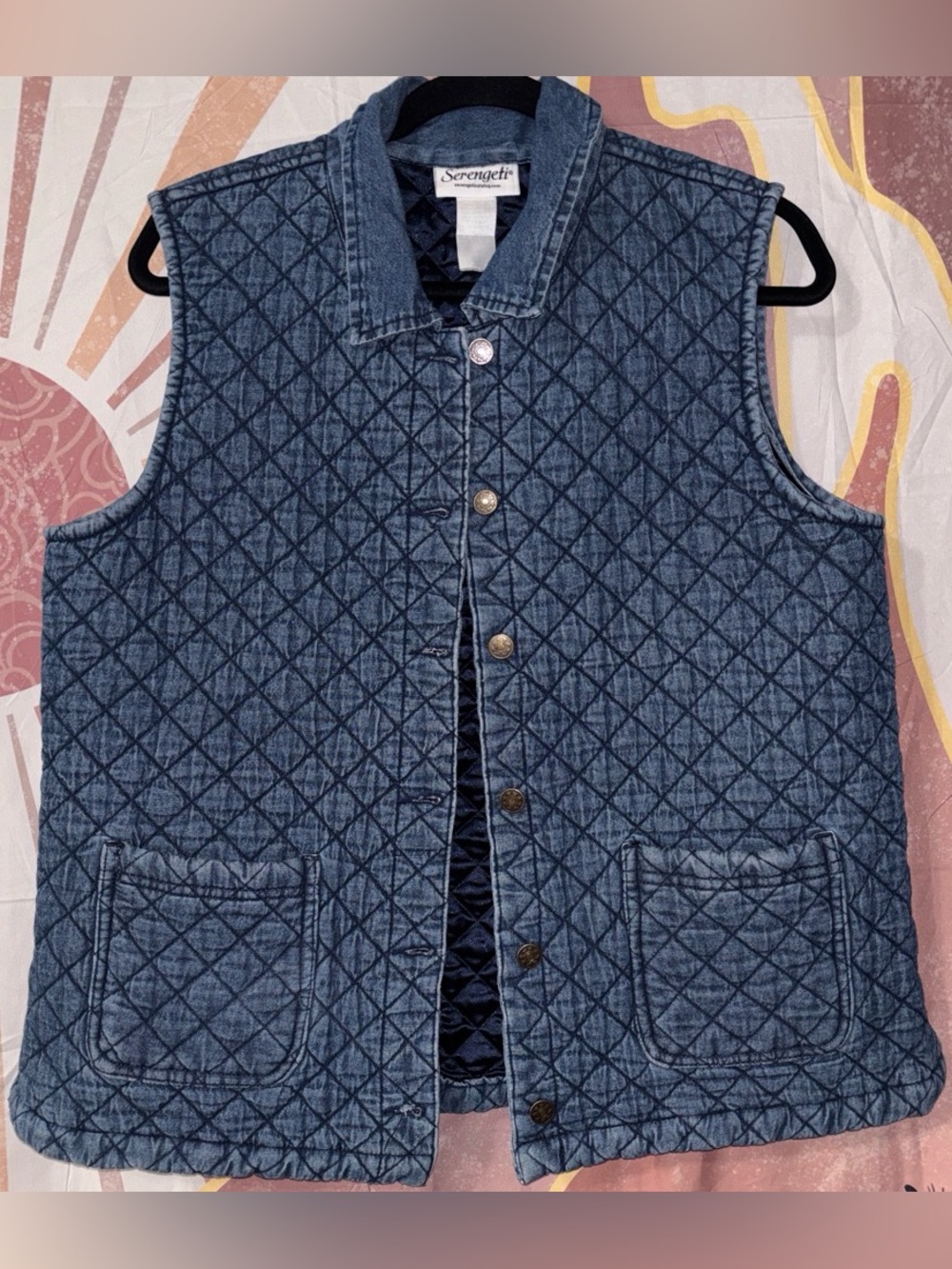 Serengeti Women’s Quilted blue Denim Vest fall layering piece boho farm cottage
